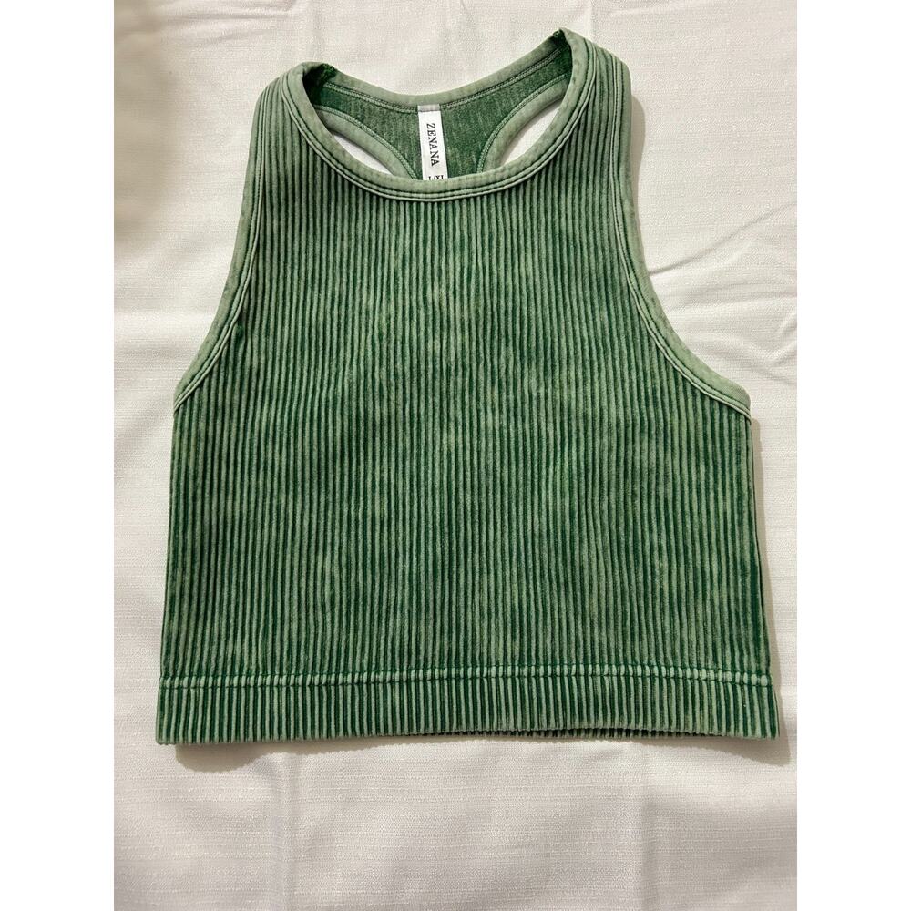 NWOT-Women's Zenna Ribbed Racerback Cropped Tank Top-Green Size L/XL